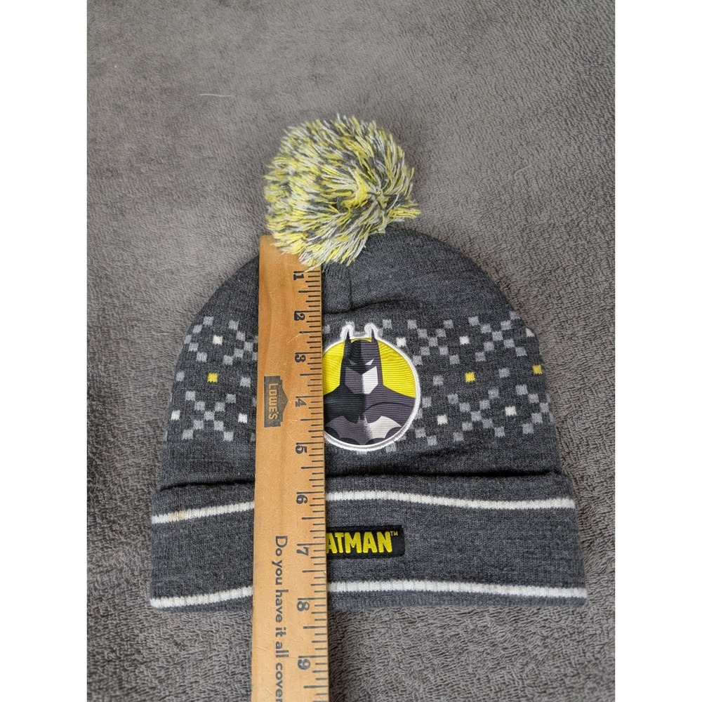 Youth I'm Batman‎ Gray Cuffed Knit Hat Pom One Size Fits Most